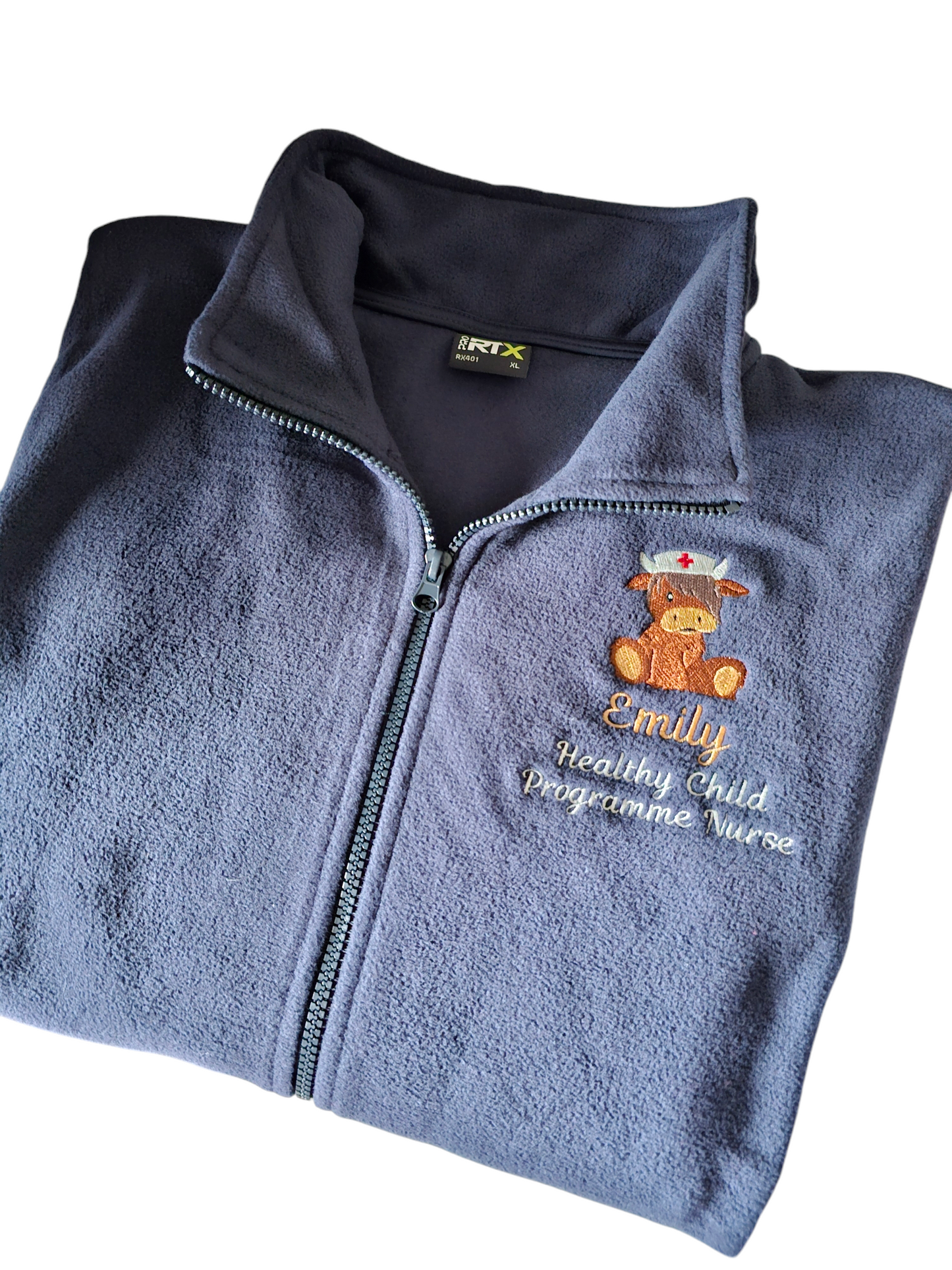 Highland Cow Nurse Personalised Fleece - Nurse Jacket - Midwife Jacket - Student fleece - Doctor Stethoscope Bear