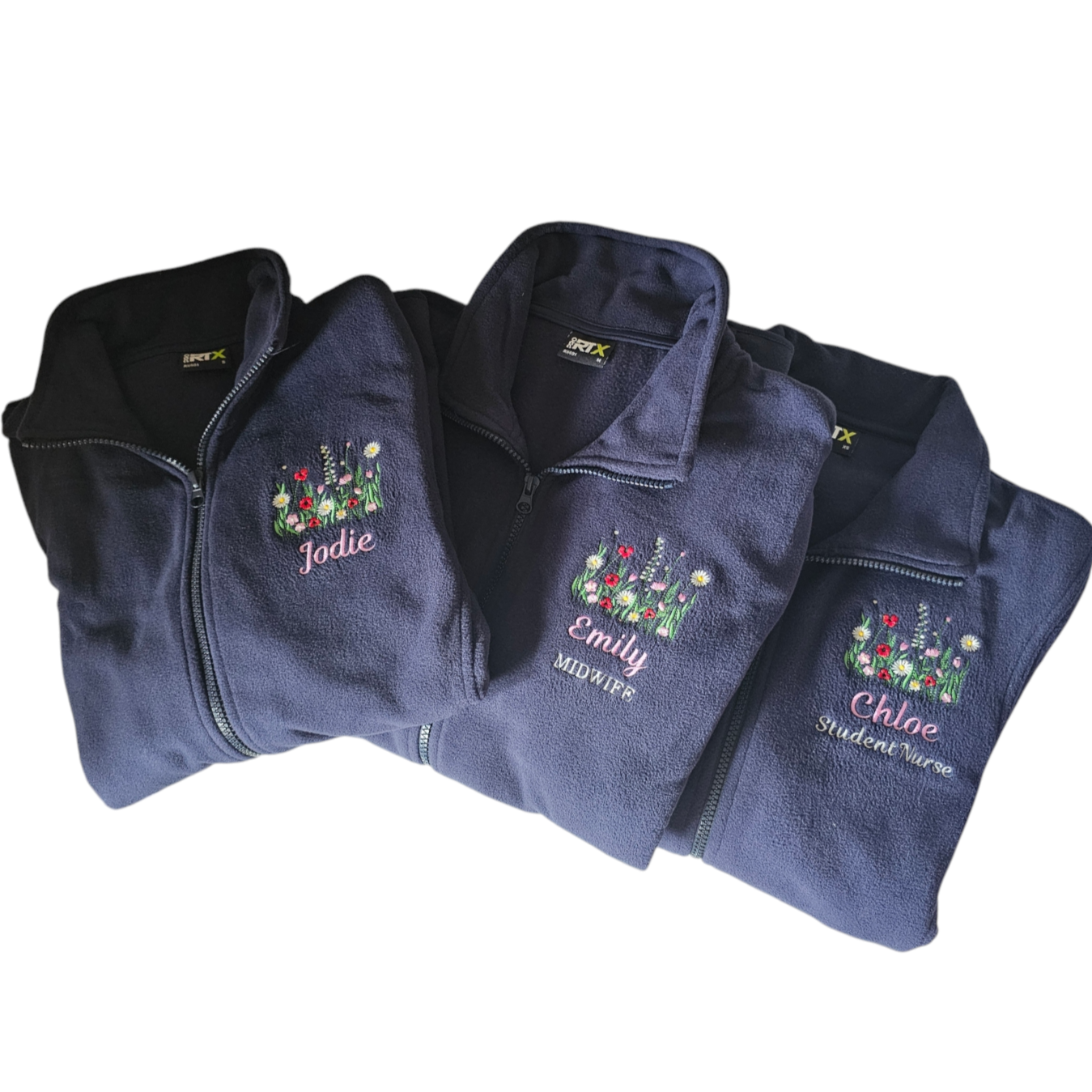 Wild Flower Personalised Fleece - Nurse Jacket - Midwife Jacket - Student fleece