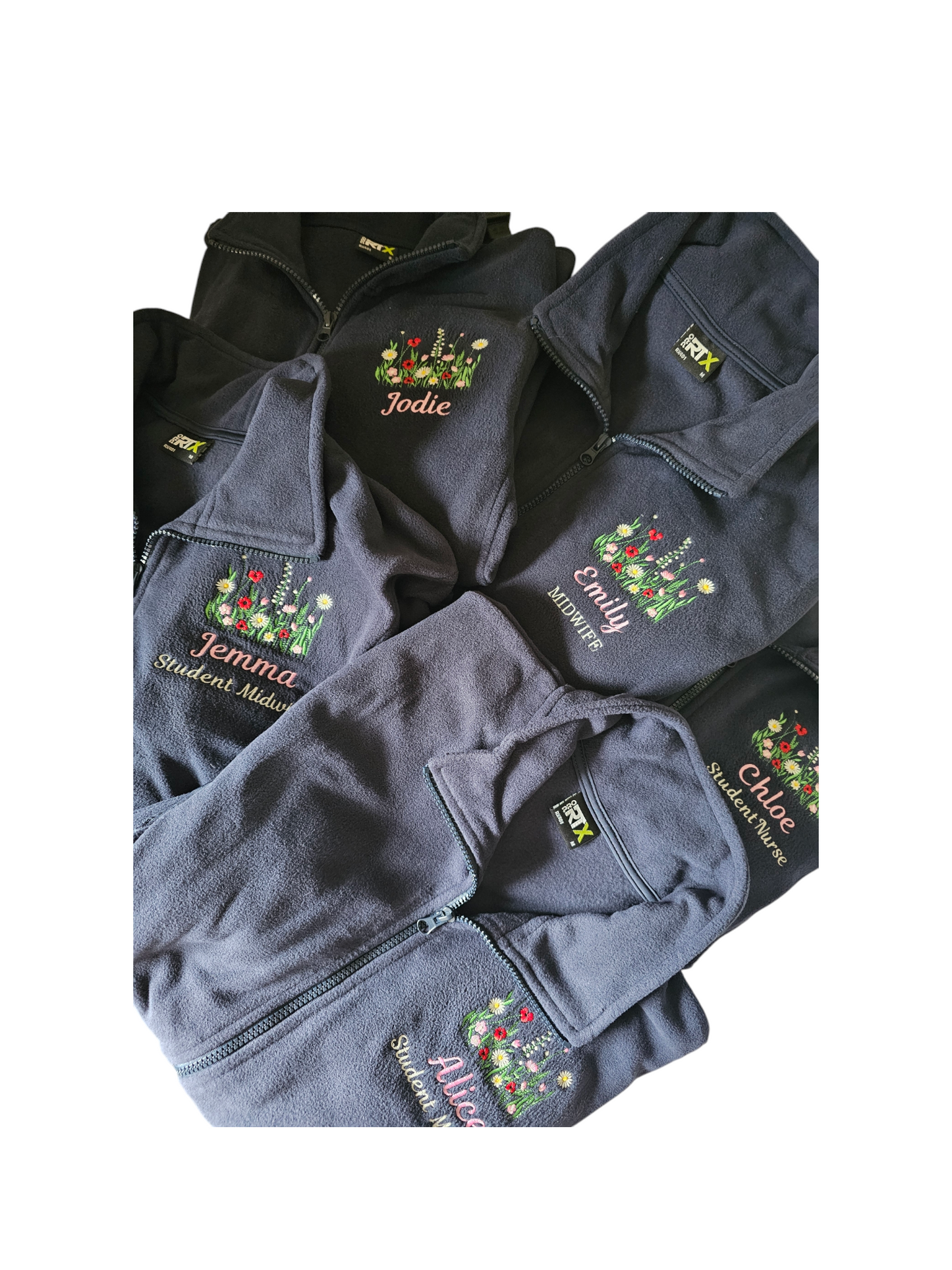 Wild Flower Personalised Fleece - Nurse Jacket - Midwife Jacket - Student fleece