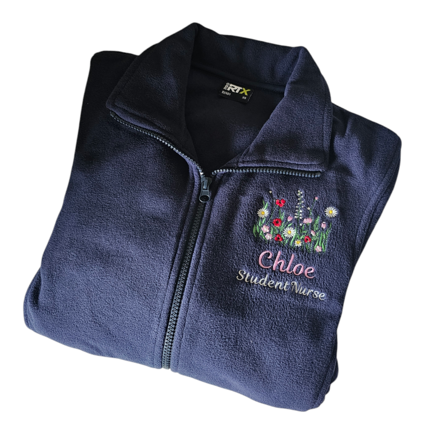 Wild Flower Personalised Fleece - Nurse Jacket - Midwife Jacket - Student fleece