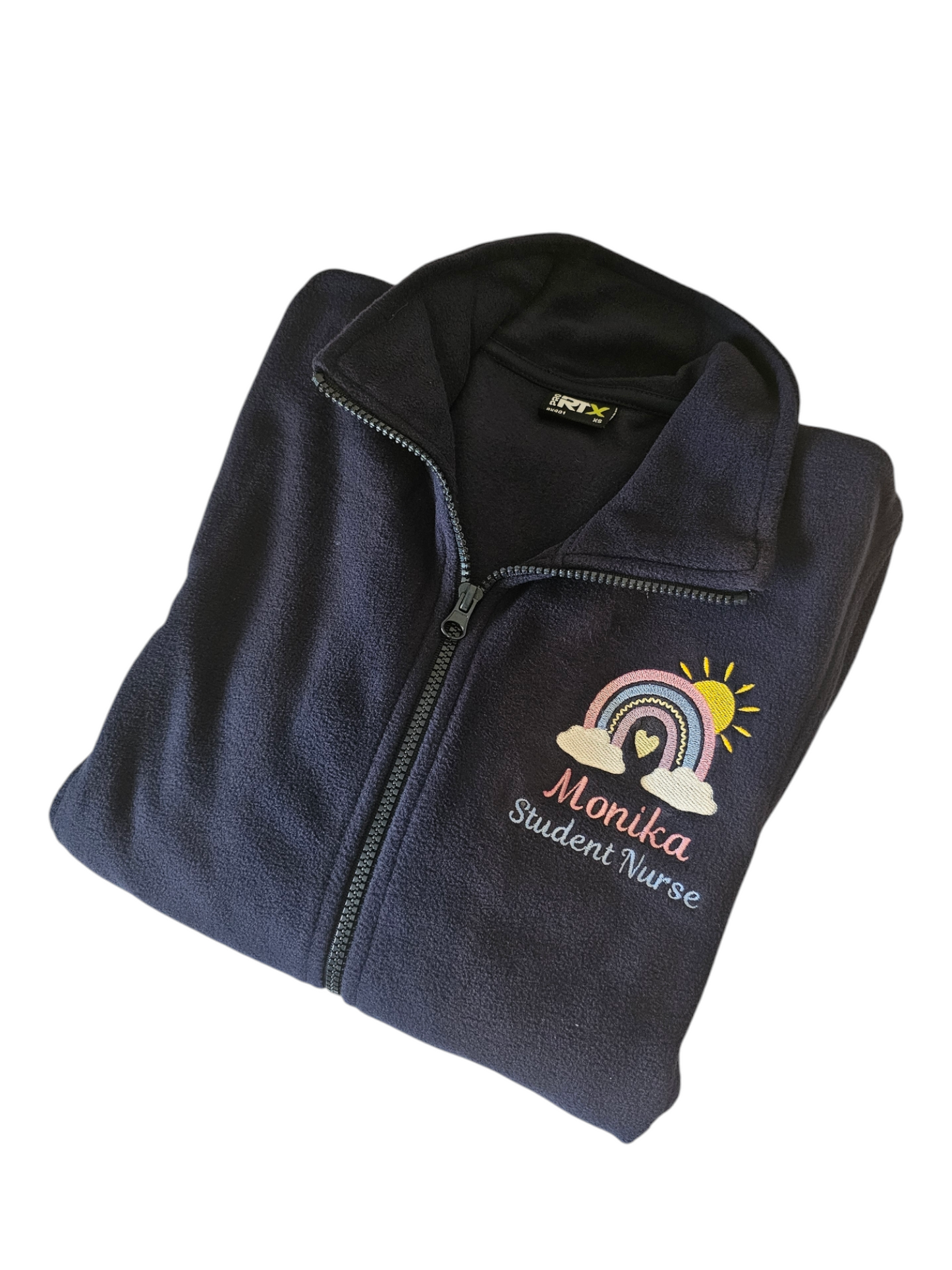 Pastel rainbow and sunshine fleece, nursing jacket, midwife fleece, student midwife gift, student nurse shift jacket