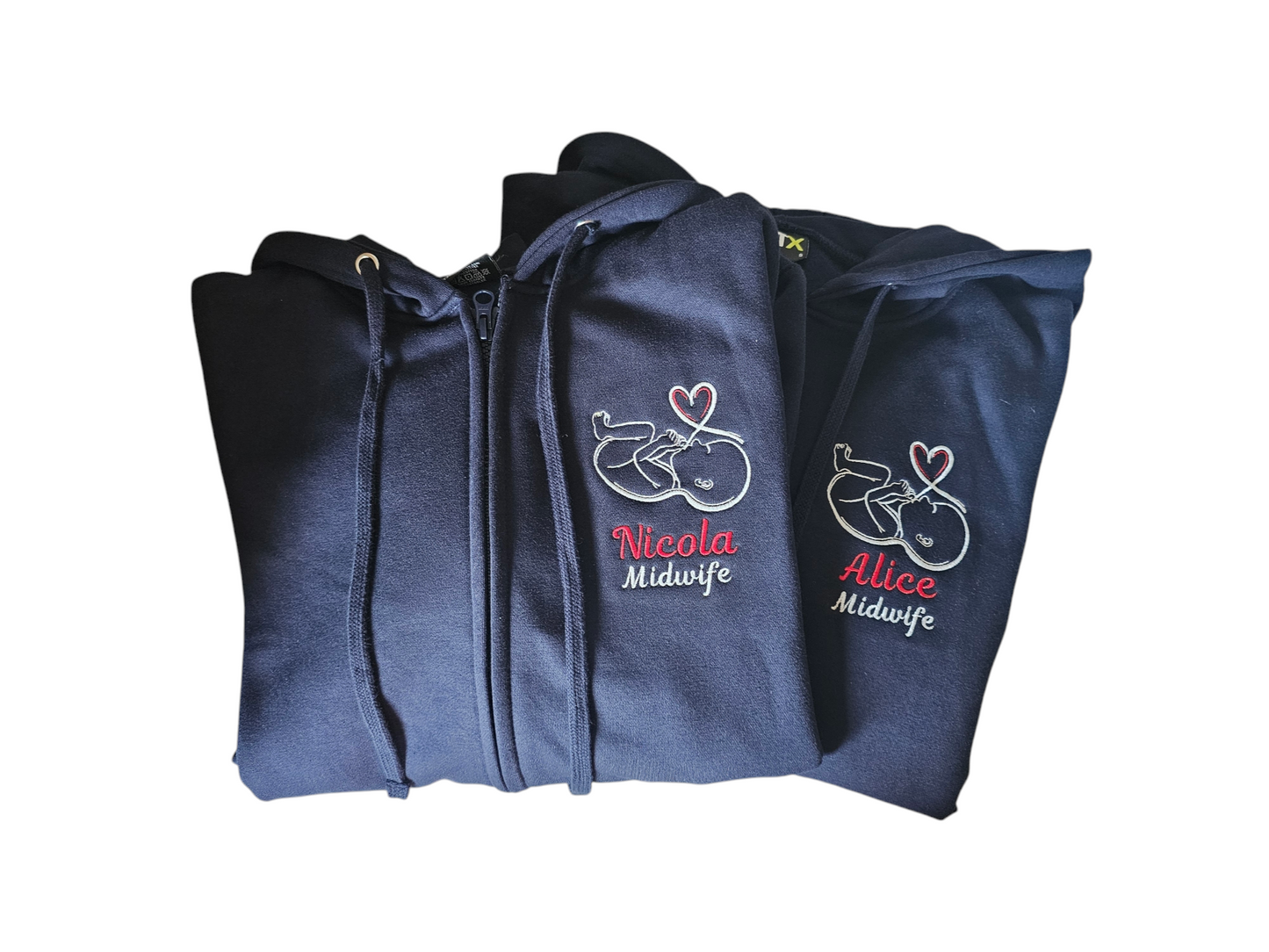 Embroidered Baby with Heart Design Hoodie. Student Midwife, Midwife, Doctor Jacket Hoodie