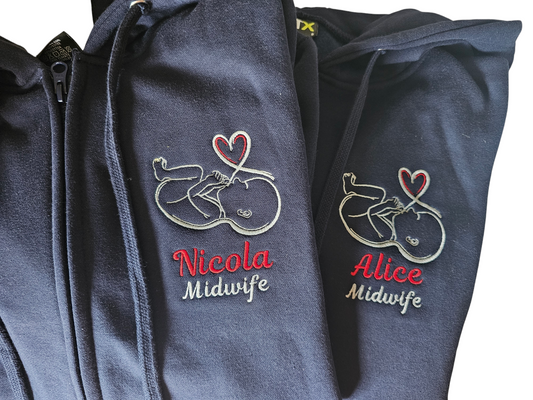 Embroidered Baby with Heart Design Hoodie. Student Midwife, Midwife, Doctor Jacket Hoodie