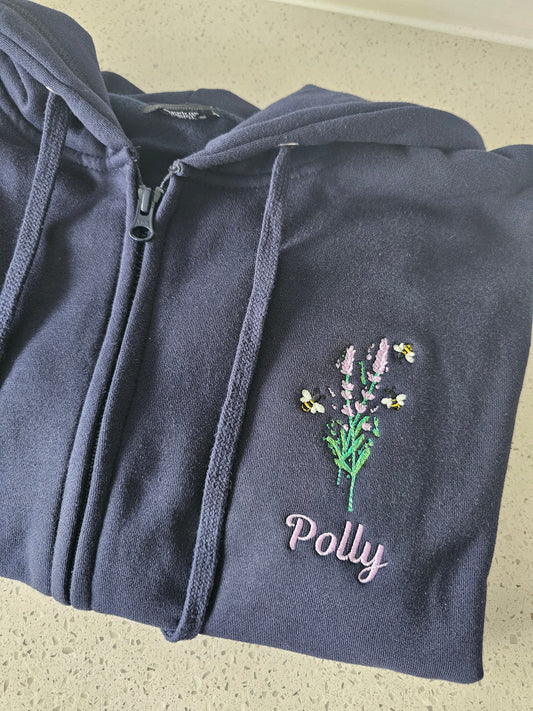 Embroidered Lavender Bumble Bee Hoodie - Healthcare - Floral Design Embroidery