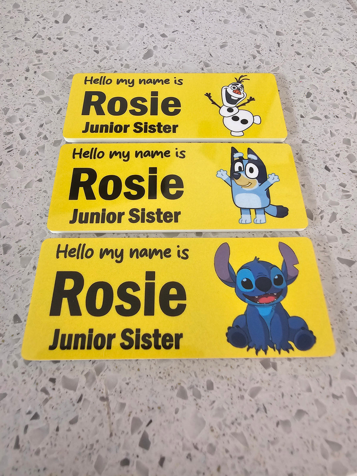 Yellow Easy Read Healthcare Name Badge, Personalised Nurse, Staff Name Badge, Optional Character, Midwife Name Badge, Student Name Badge Placement.
