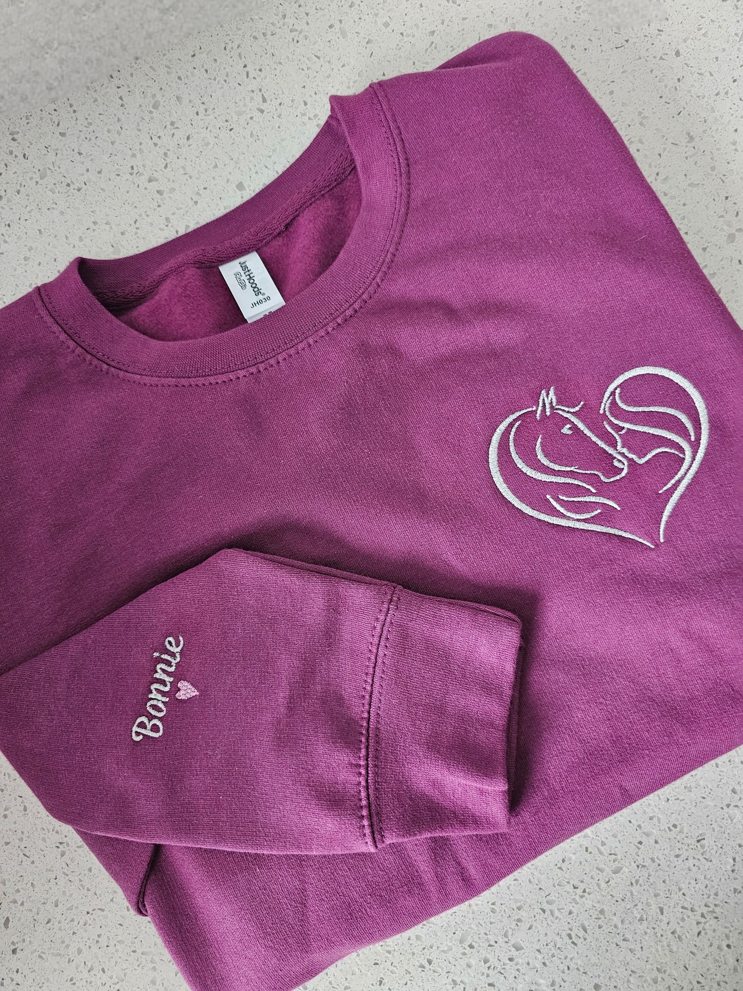 Personalised Equestrian Embroidered Jumper Sweatshirt - Horse Jumper - Sleeve Name