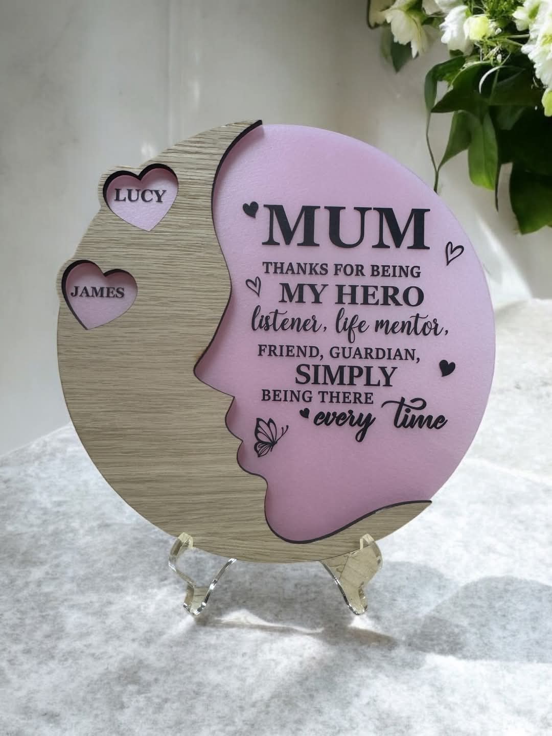 Mothers Day Personalised Plaque with stand, Personalised Heart Plaque with Stand, Colourful Gift, Decorative Sign Keepsake