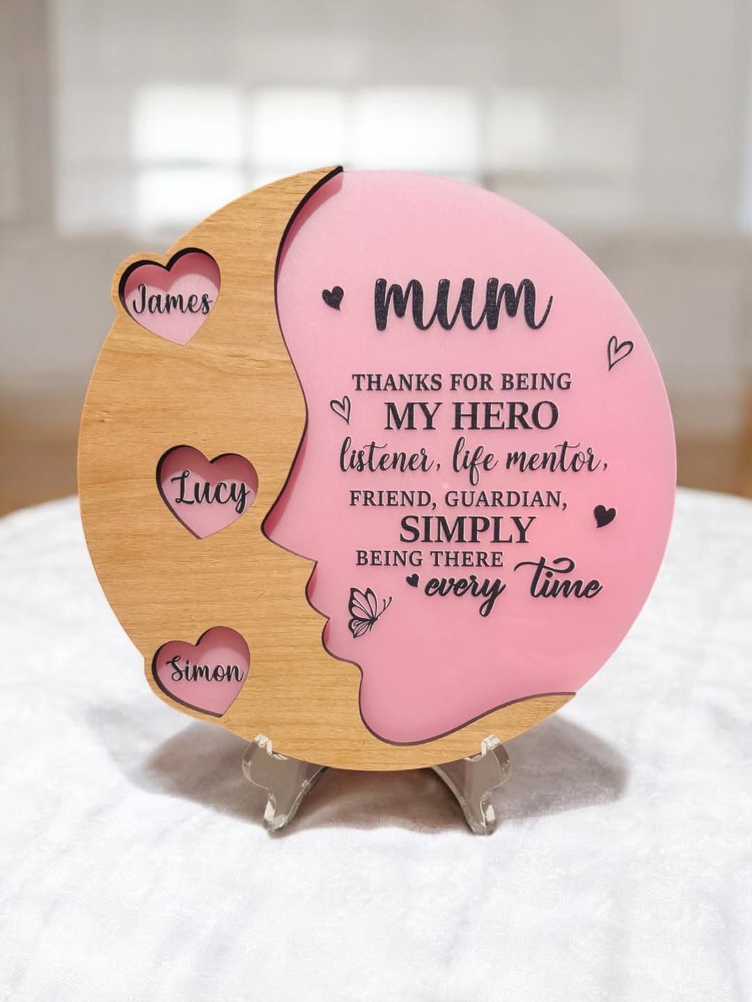Mothers Day Personalised Plaque with stand, Personalised Heart Plaque with Stand, Colourful Gift, Decorative Sign Keepsake
