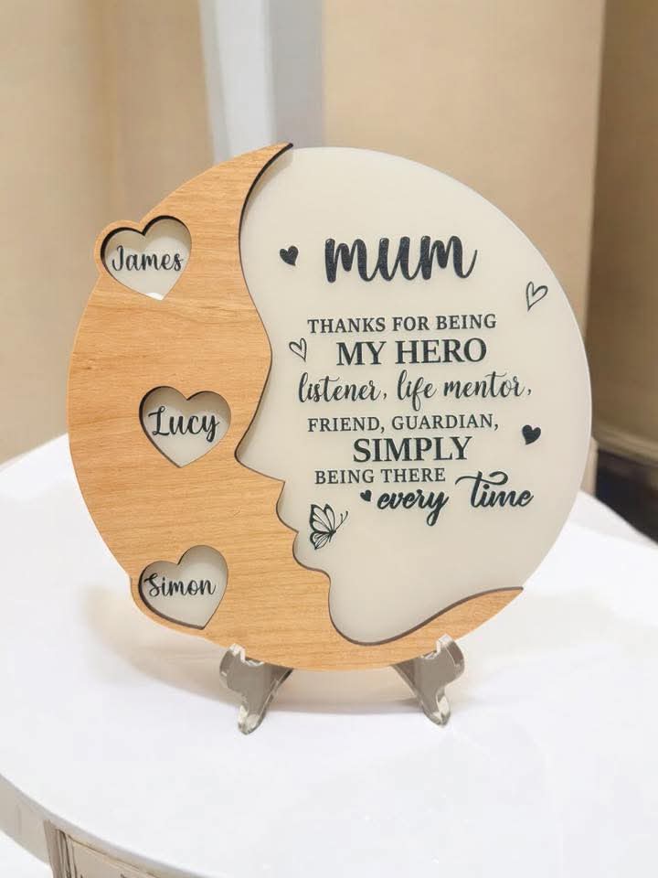 Mothers Day Personalised Plaque with stand, Personalised Heart Plaque with Stand, Colourful Gift, Decorative Sign Keepsake