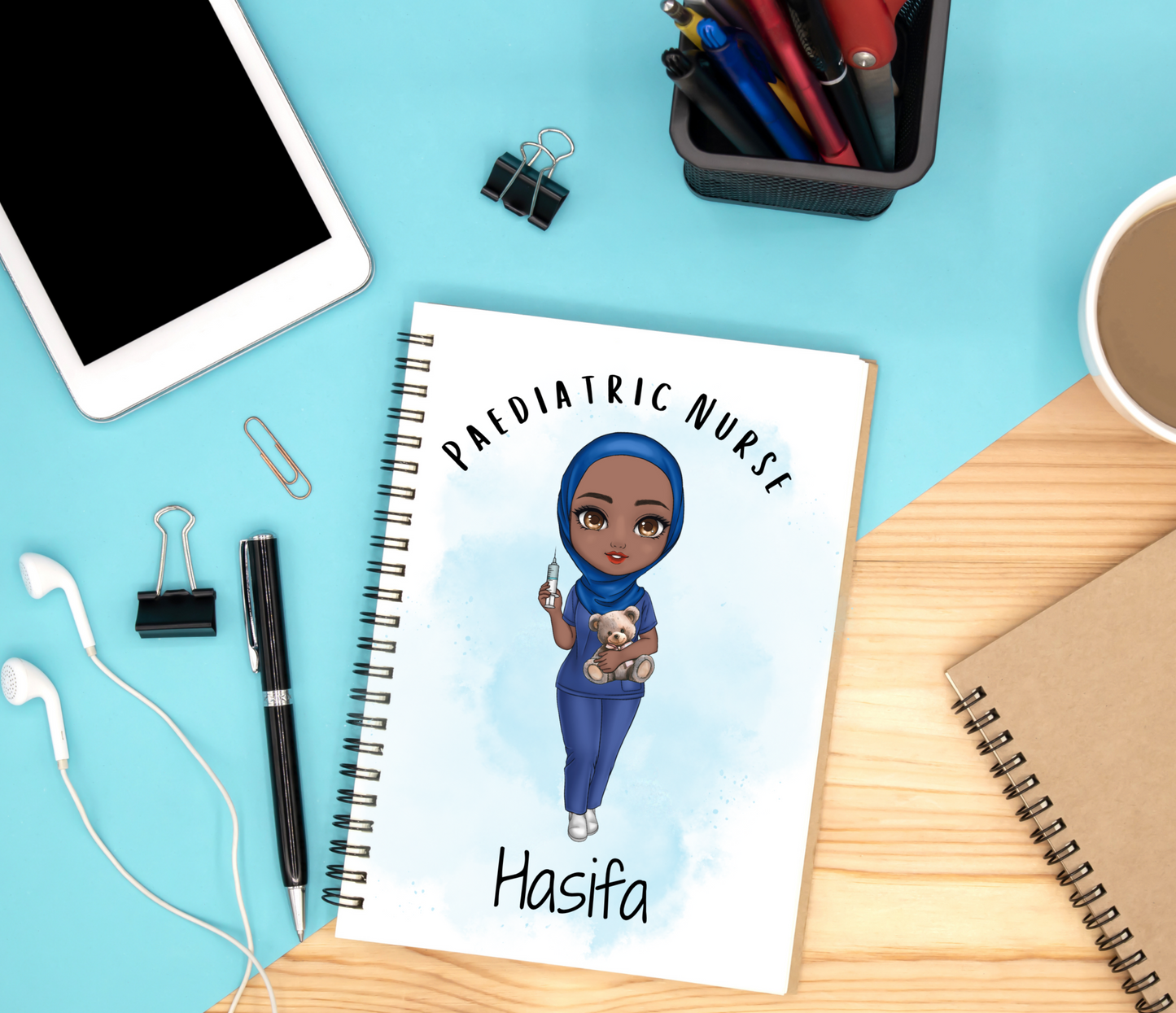 Personalised Character Notebook, Nurse, student nurse, student midwife, doctor, scrubs gift, student study gift notebook