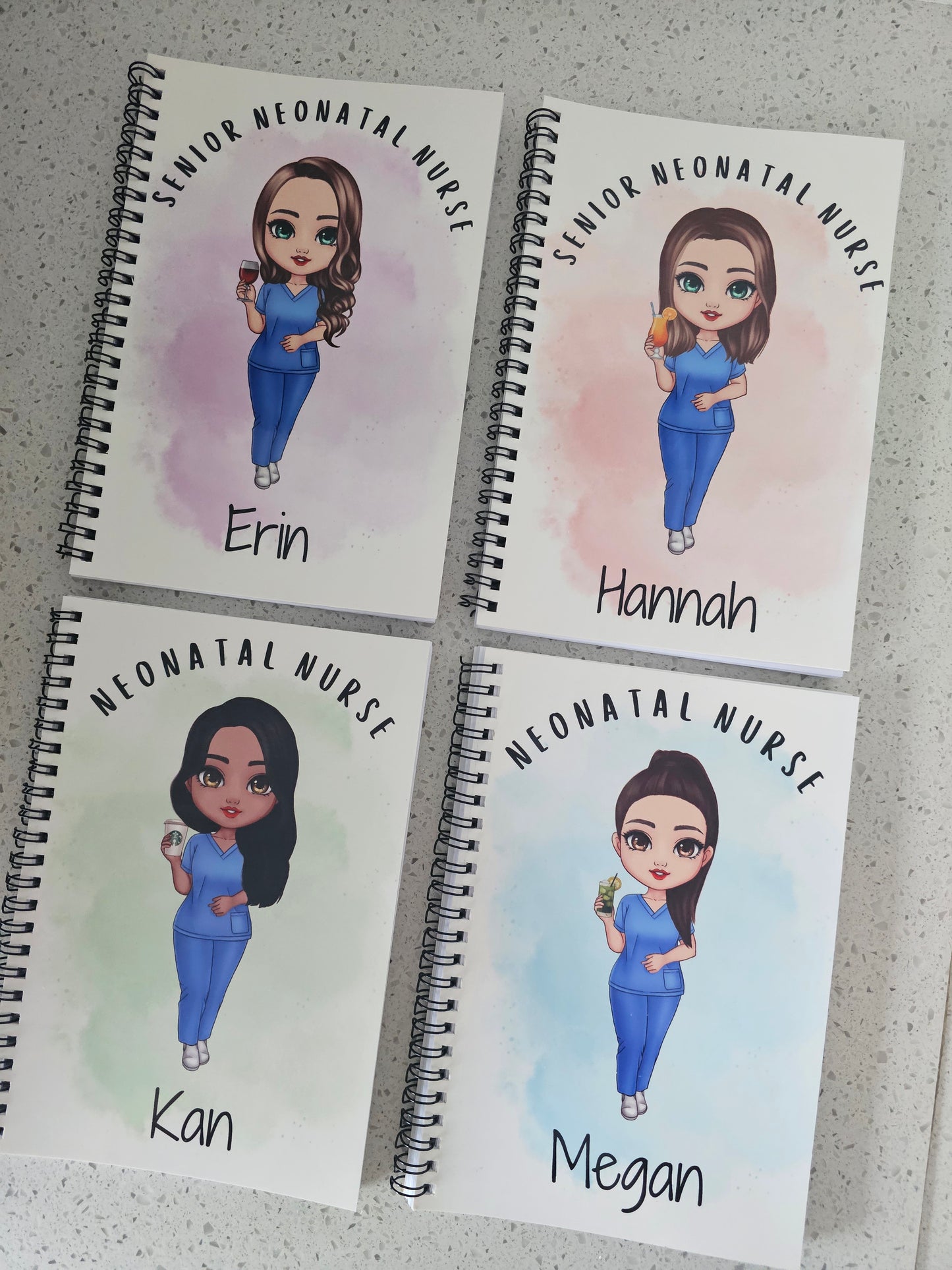 Personalised Character Notebook, Nurse, student nurse, student midwife, doctor, scrubs gift, student study gift notebook