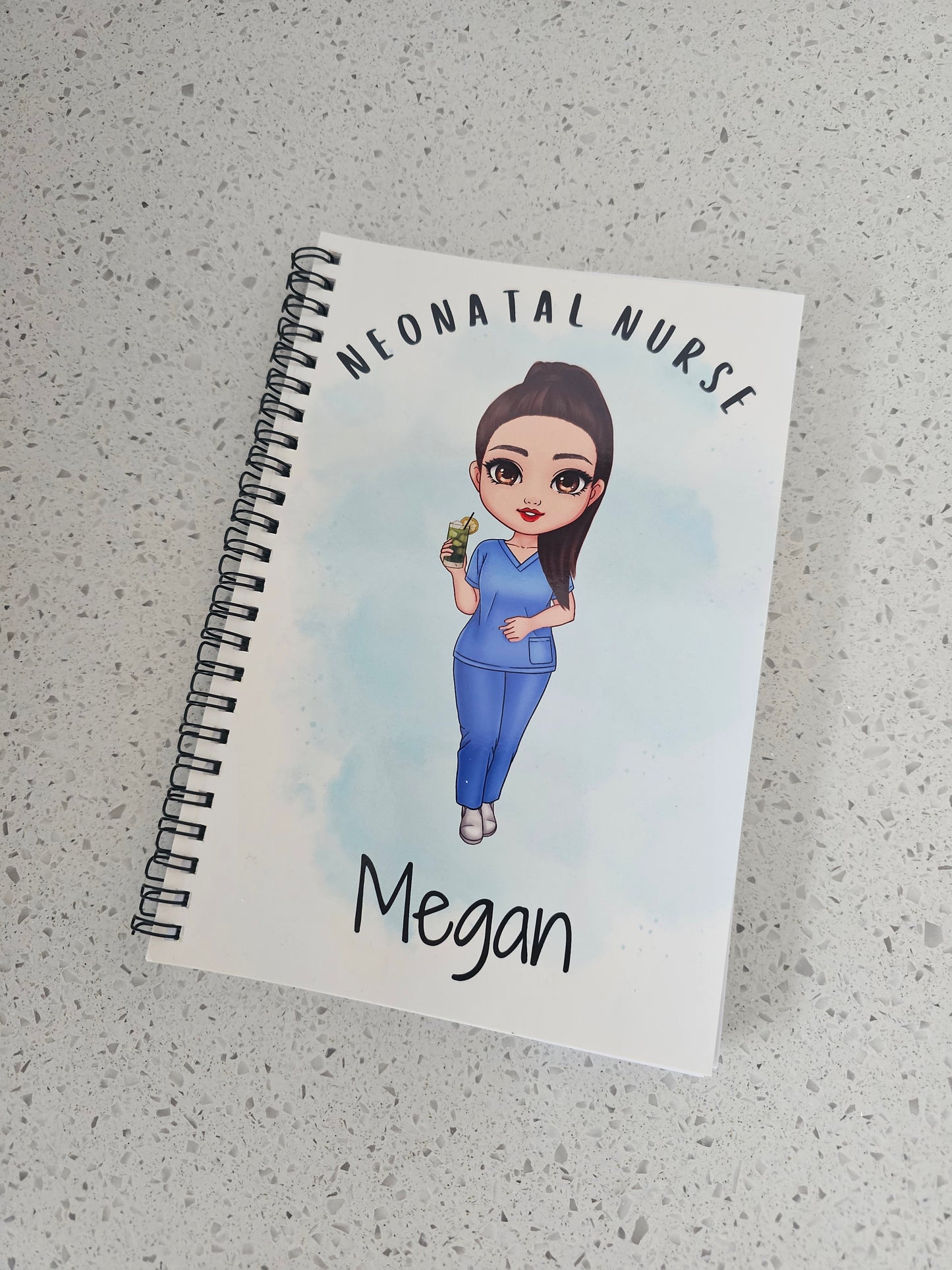 Personalised Character Notebook, Nurse, student nurse, student midwife, doctor, scrubs gift, student study gift notebook