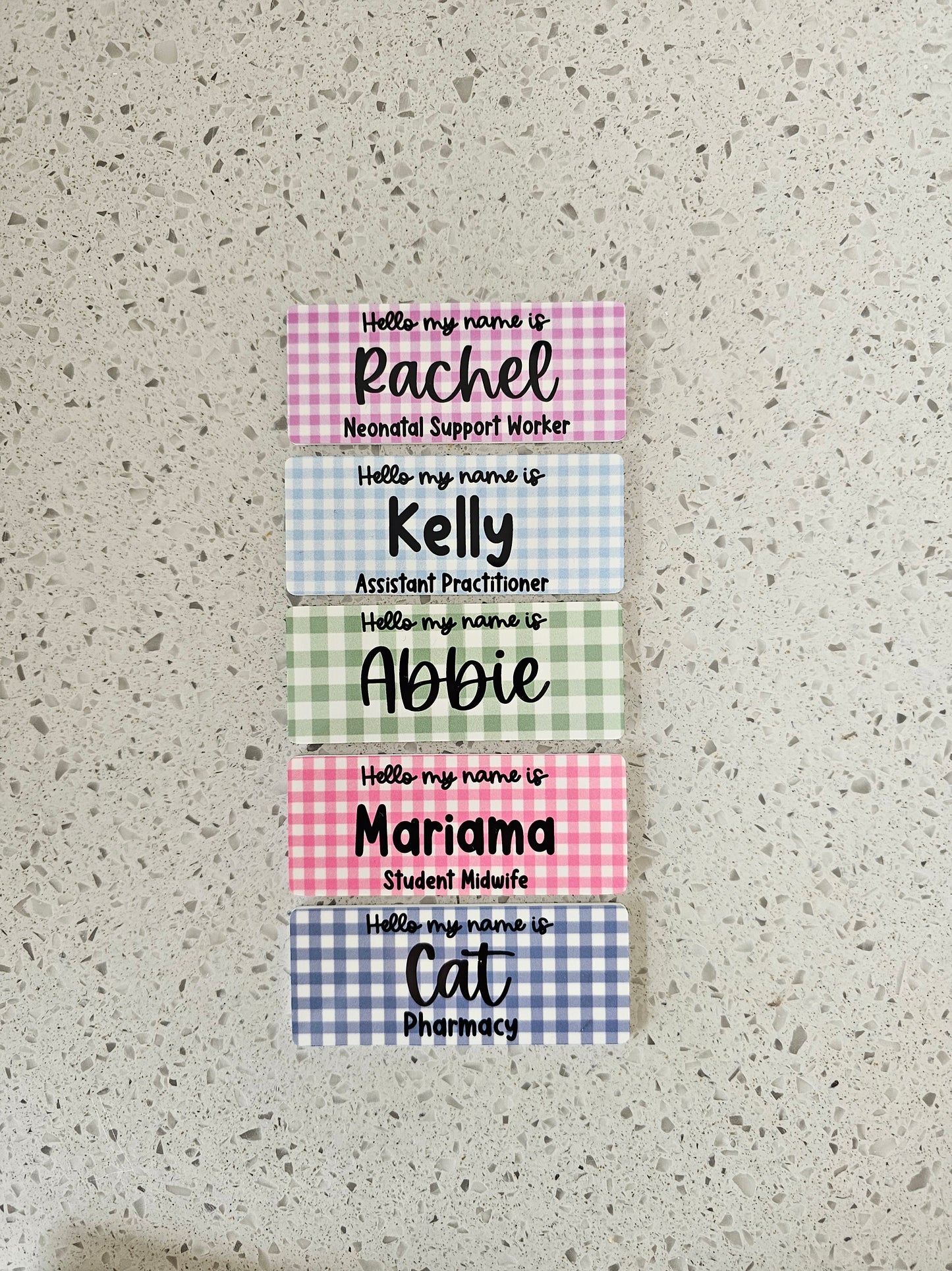 Nurse name badge, midwife name badge, student nurse name badge, student midwife badge, doctor name badge, gingham colour patterns