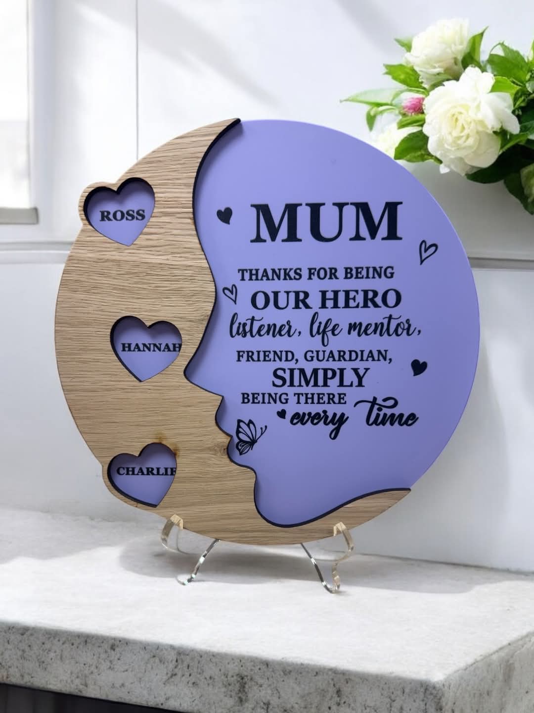 Mothers Day Personalised Plaque with stand, Personalised Heart Plaque with Stand, Colourful Gift, Decorative Sign Keepsake