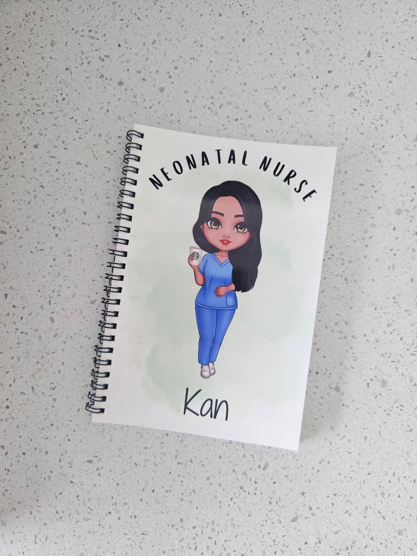 Personalised Character Notebook, Nurse, student nurse, student midwife, doctor, scrubs gift, student study gift notebook