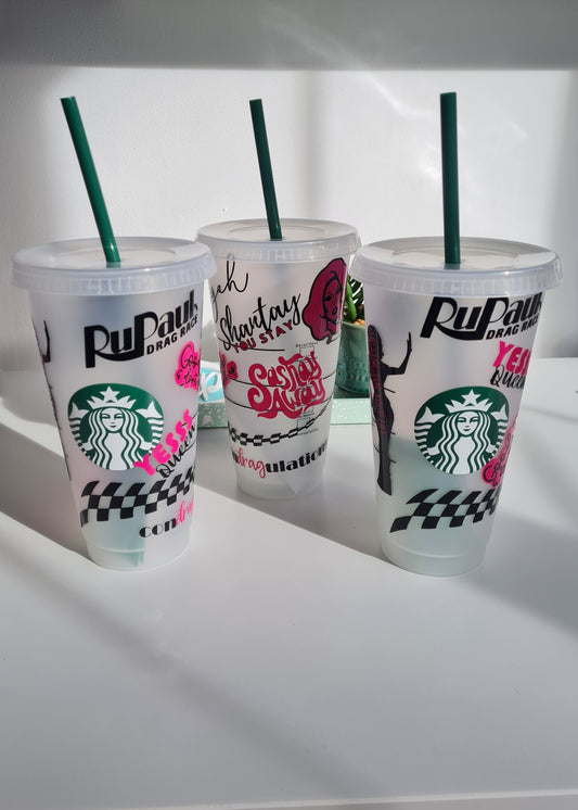 RuPaul Theme Cold Cup - Drag Race Coffee Cup, to go cup, personalised cup wit straw, drag queen theme