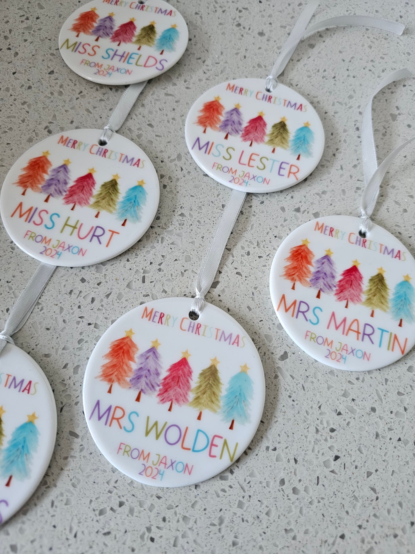 Teacher Ceramic Christmas Tree Bauble, Personalised Bauble Gift