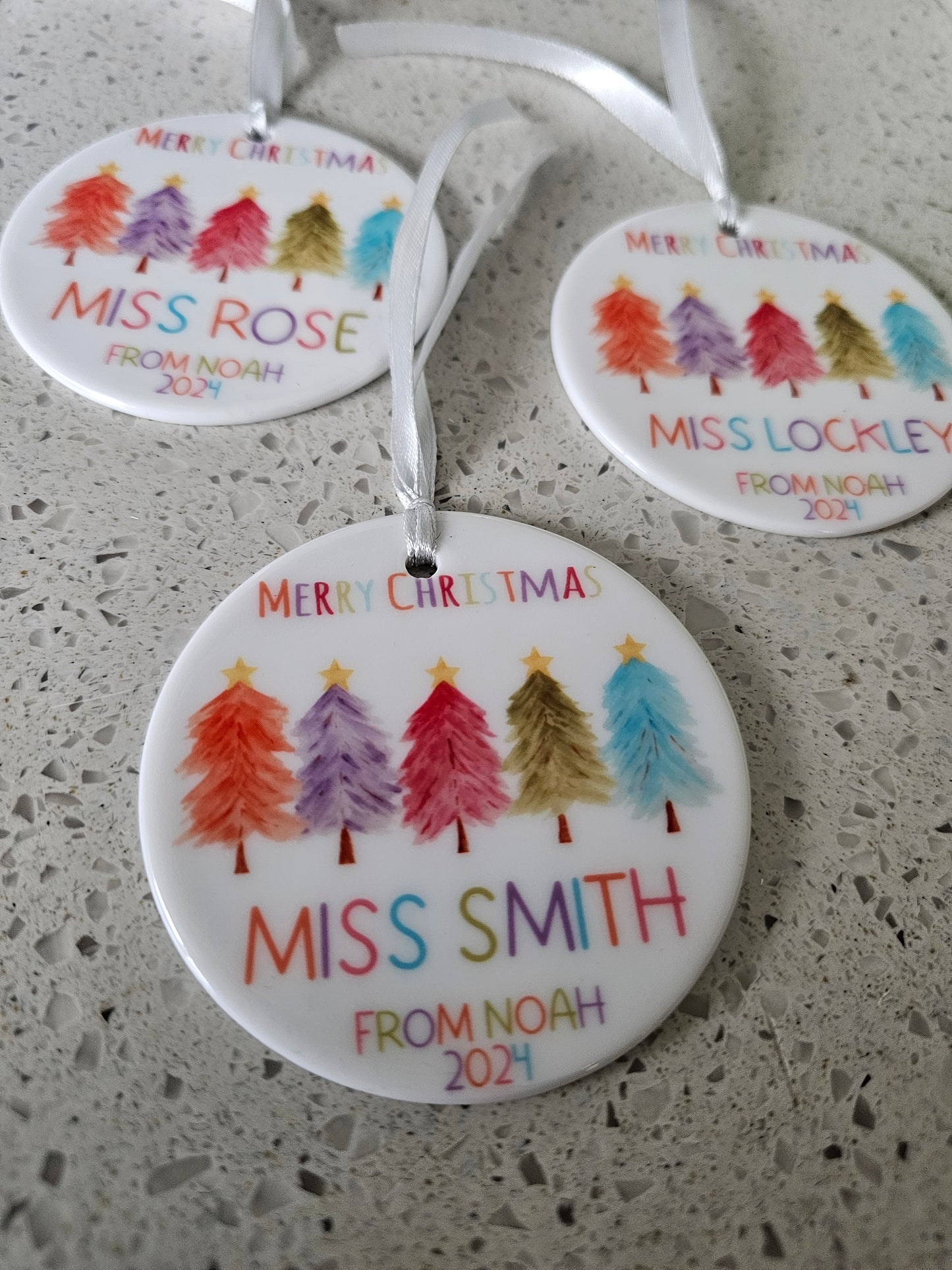 Teacher Ceramic Christmas Tree Bauble, Personalised Bauble Gift