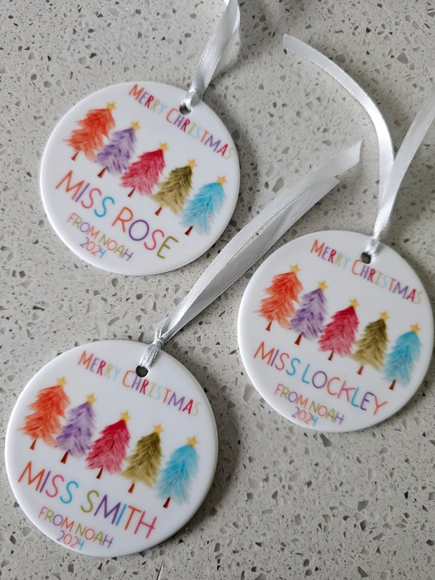 Teacher Ceramic Christmas Tree Bauble, Personalised Bauble Gift