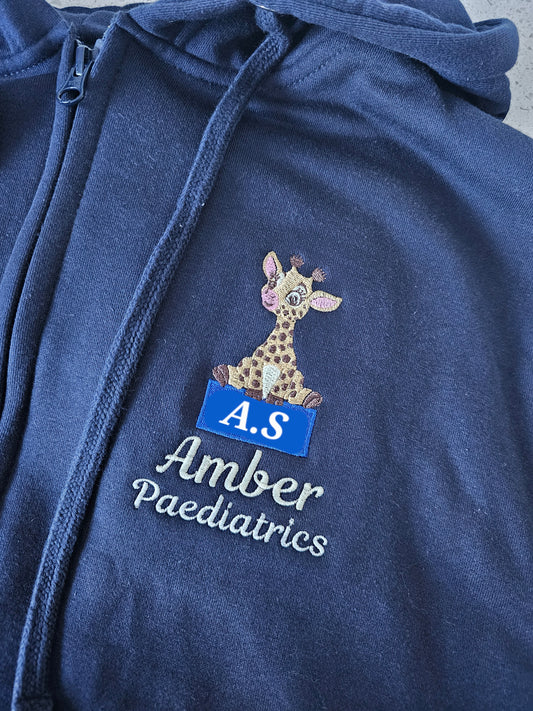 Embroidered Giraffe Hoodie with blue box logo or initials, healthcare jacket, nurse hoodie, midwife hoodie, student nurse gift.