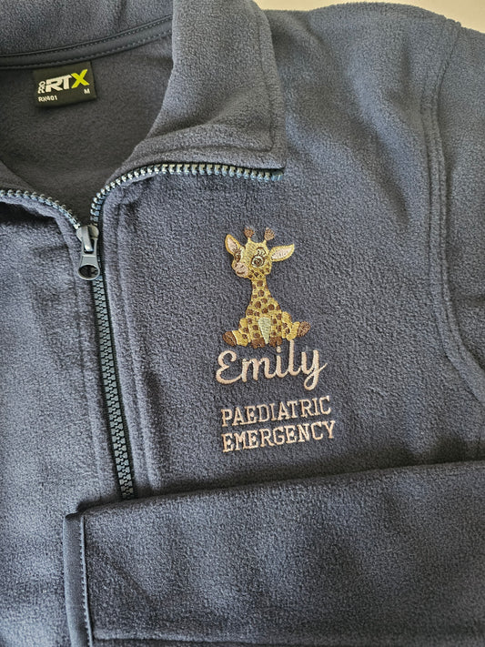 Embroidered Giraffe Fleece - Healthcare - Giraffe Embroidered Fleece - Student Nurse, Student Midwife, Midwifery jacket, Doctor Gift