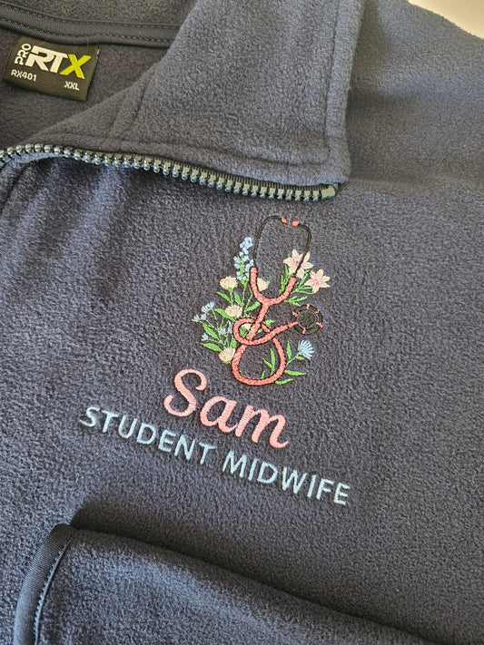 Embroidered Floral Stethoscope Fleece - Healthcare - Flowers and Stethoscope Embroidered Fleece - Student Nurse, Student Midwife, Midwifery jacket, Doctor Gift