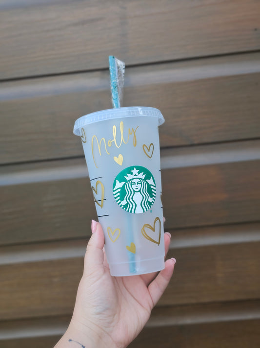 Heart Cold Cup, Personalised Cup with lid and straw