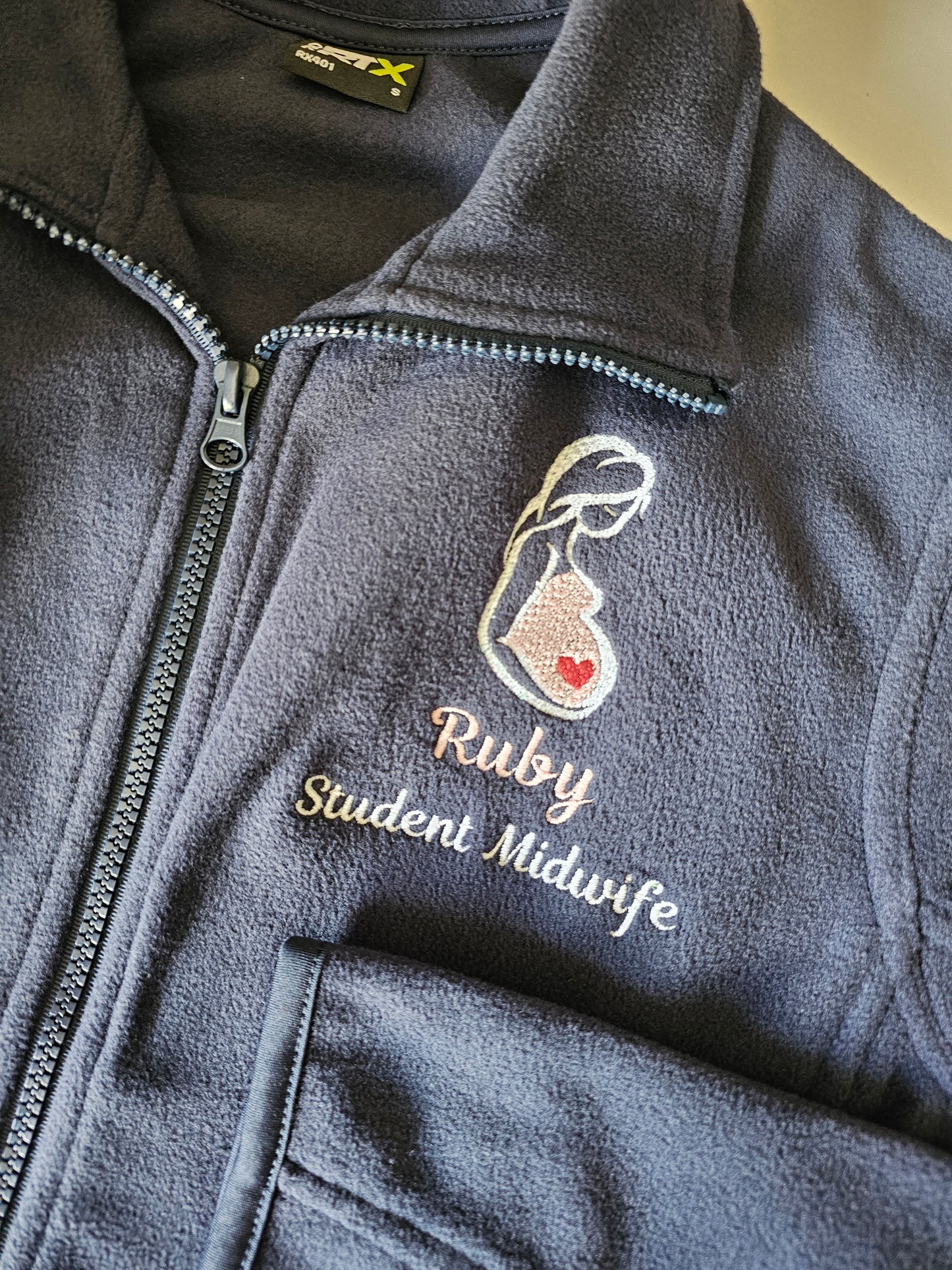 Embroidered Pregnant Lady with Heart Fleece - Healthcare -  Pregnancy Embroidered Fleece - Student Nurse, Student Midwife, Midwifery jacket, Doctor Gift