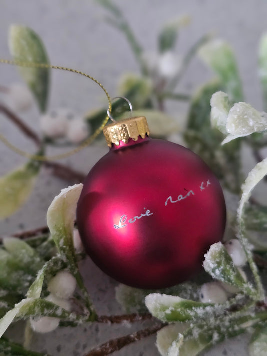 Engraved Hand Writing Glass Bauble, Christmas Keepsake Bauble, Personalised Christmas Tree Decoration Ornament Special Message