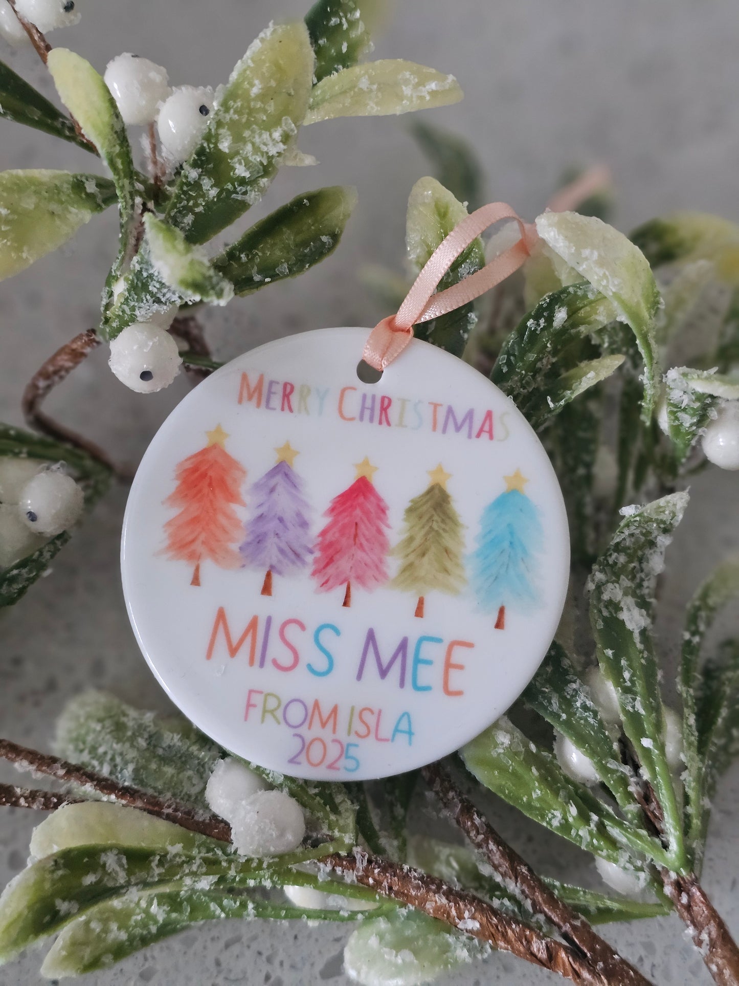 Teacher Ceramic Christmas Tree Bauble, Personalised Bauble Gift