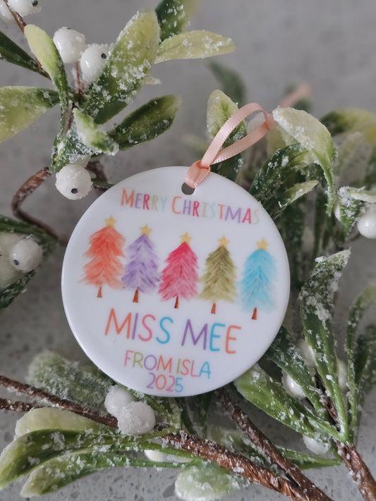 Teacher Ceramic Christmas Tree Bauble, Personalised Bauble Gift