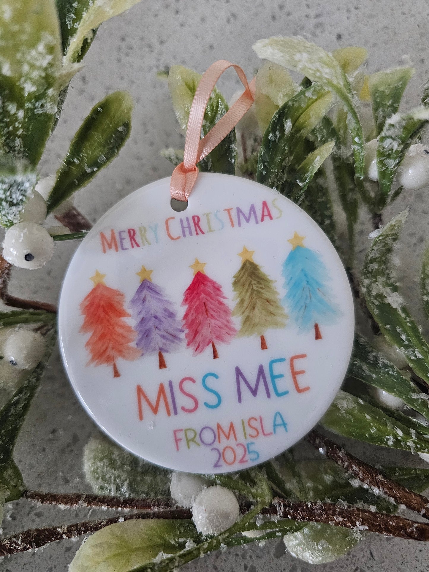 Teacher Ceramic Christmas Tree Bauble, Personalised Bauble Gift