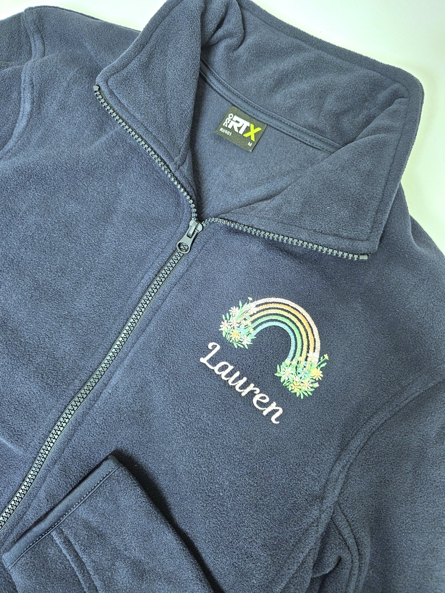 Personalised embroidered fleece- pastel rainbow and wild flowers - healthcare, nurse, student nurse, midwife gift