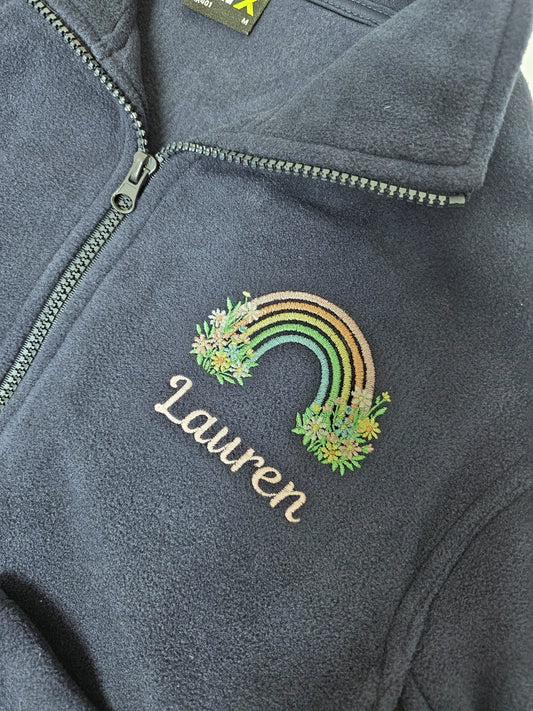 Personalised embroidered fleece- pastel rainbow and wild flowers - healthcare, nurse, student nurse, midwife gift