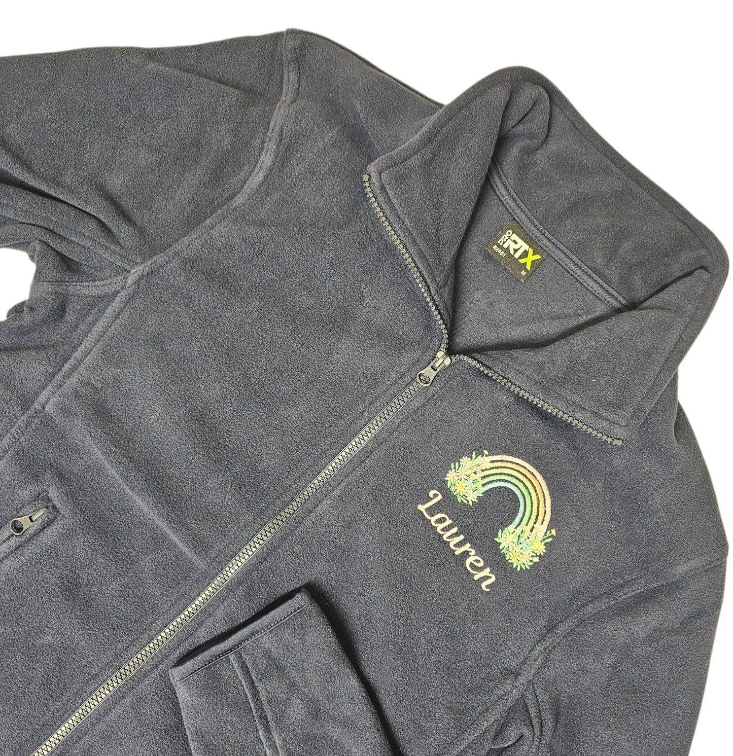 Personalised embroidered fleece- pastel rainbow and wild flowers - healthcare, nurse, student nurse, midwife gift
