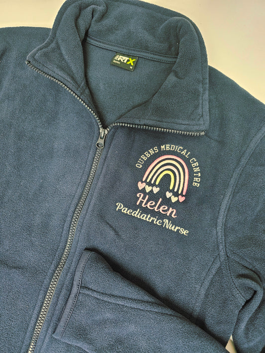 Personalised embroidered fleece- pastel rainbow hearts - healthcare, nurse, student nurse, midwife gift