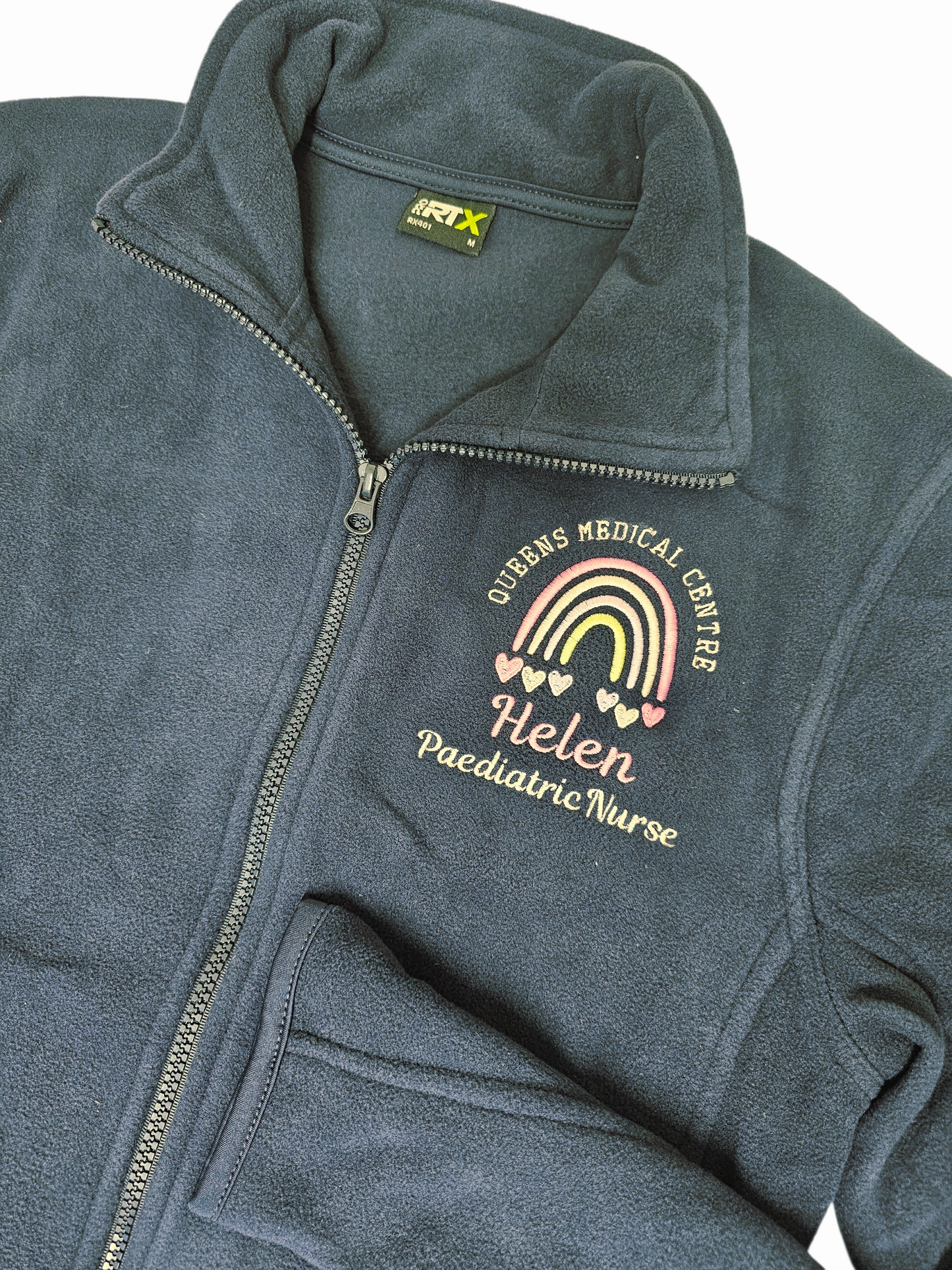 Personalised embroidered fleece- pastel rainbow hearts - healthcare, nurse, student nurse, midwife gift