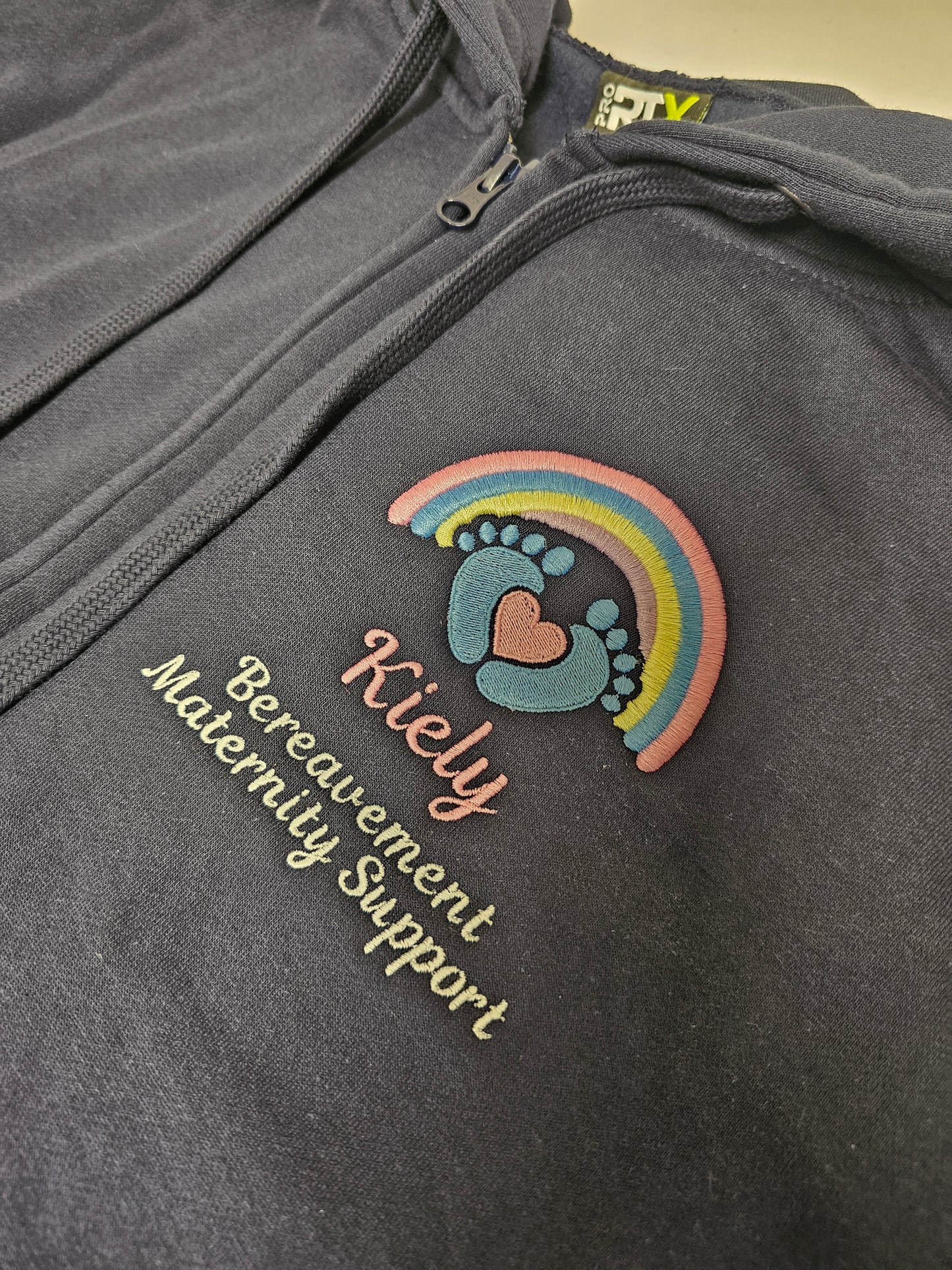 Personalised embroidered hoodie - pastel rainbow and baby feet - healthcare, nurse, student nurse, midwife gift