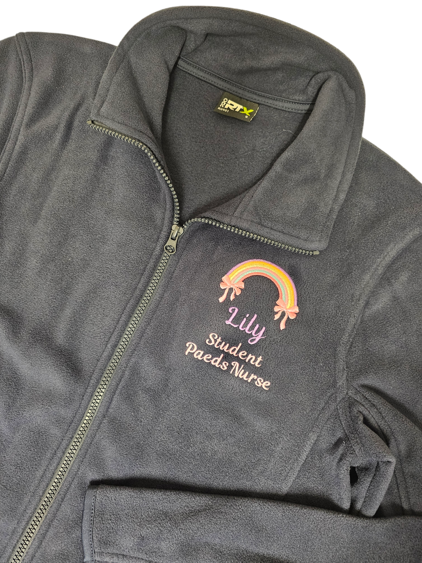 Personalised embroidered fleece- rainbow with bows - healthcare, nurse, student nurse, midwife gift