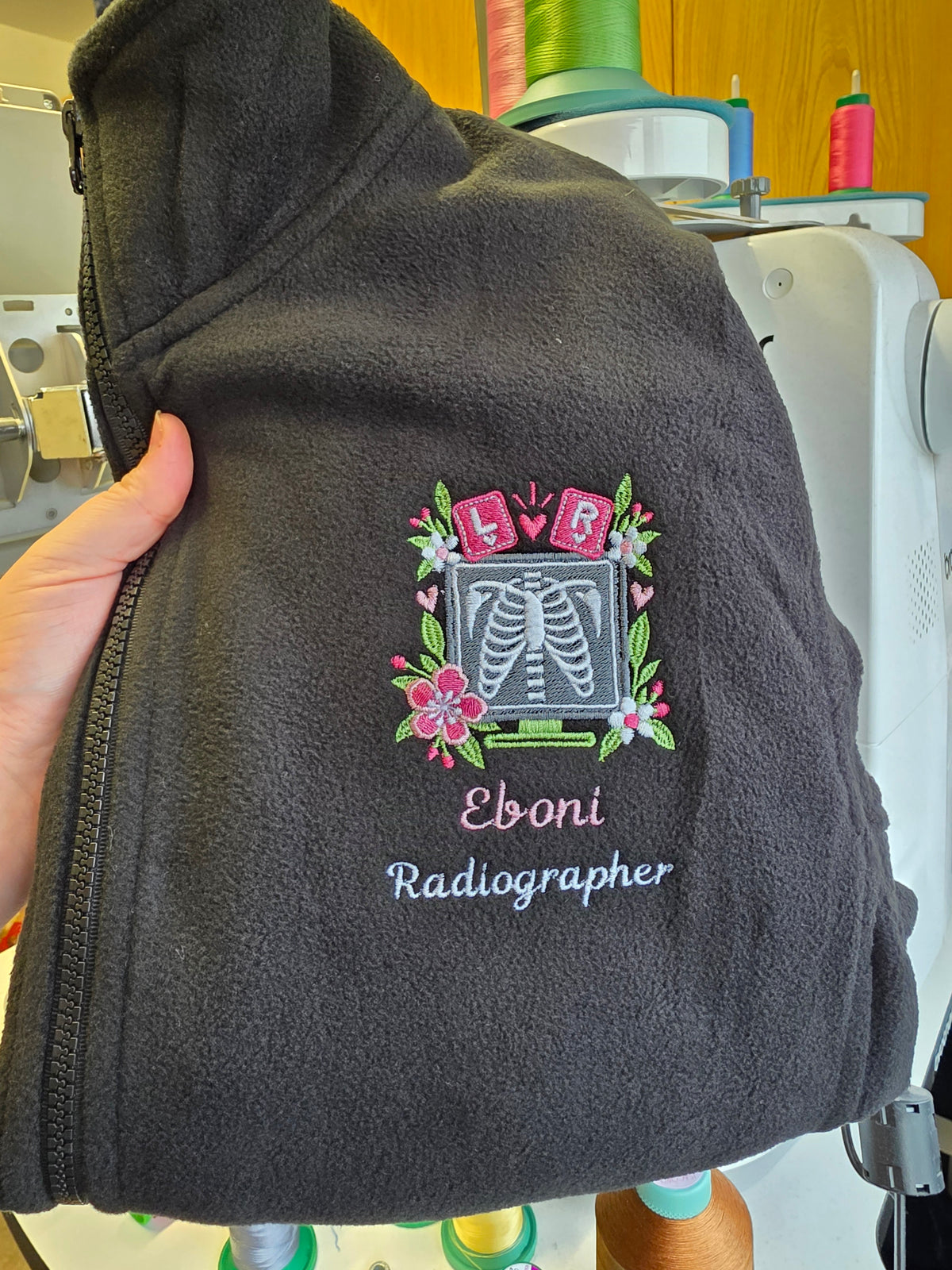 Personalised embroidered fleece for student radiograher, xray fleece, ortho fleece, personalised name fleece, healthcare jacket, doctor fleece, floral xray design