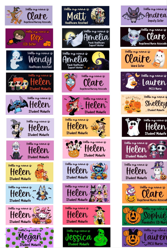 Halloween Name Badges - ALL HALLOWEEN DESIGNS - Nurse, Midwife, Student Nurse, Student Midwife, Healthcare, Carer, NHS Name Badge