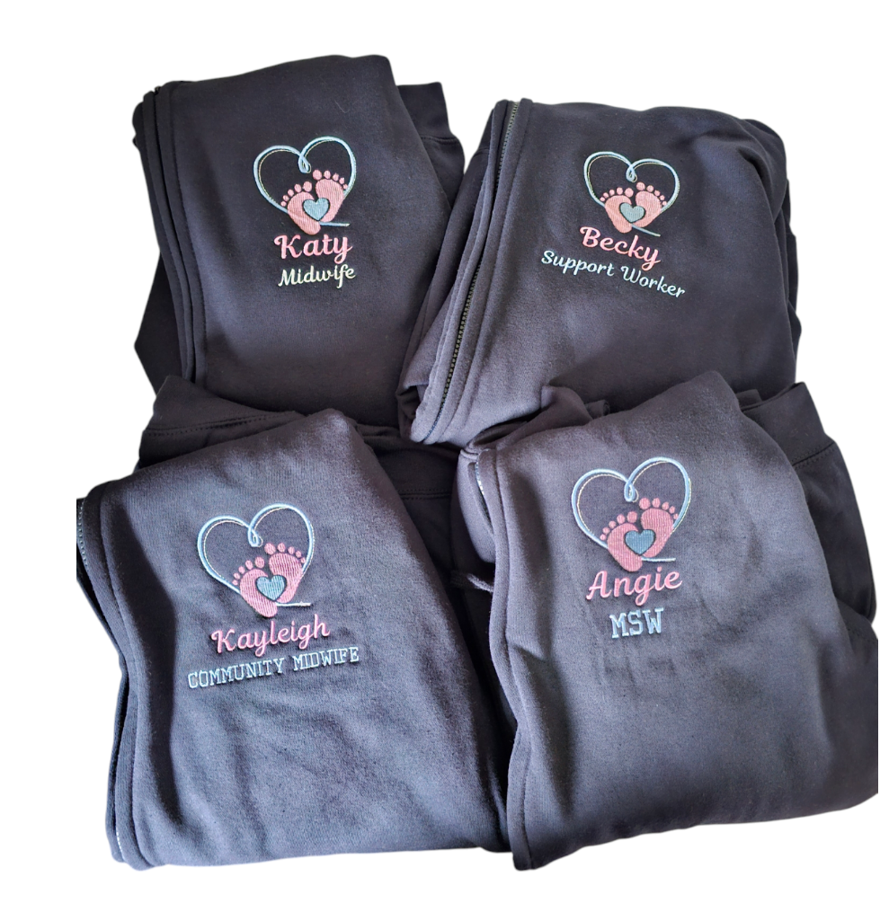 Embroidered Baby Feet Hearts Hoodie - Healthcare - Health Visitor - NICU Design Embroidery