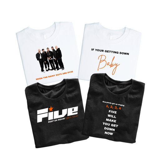 Five keep on movin tour 2025, Five concert tshirt, music festival concert top