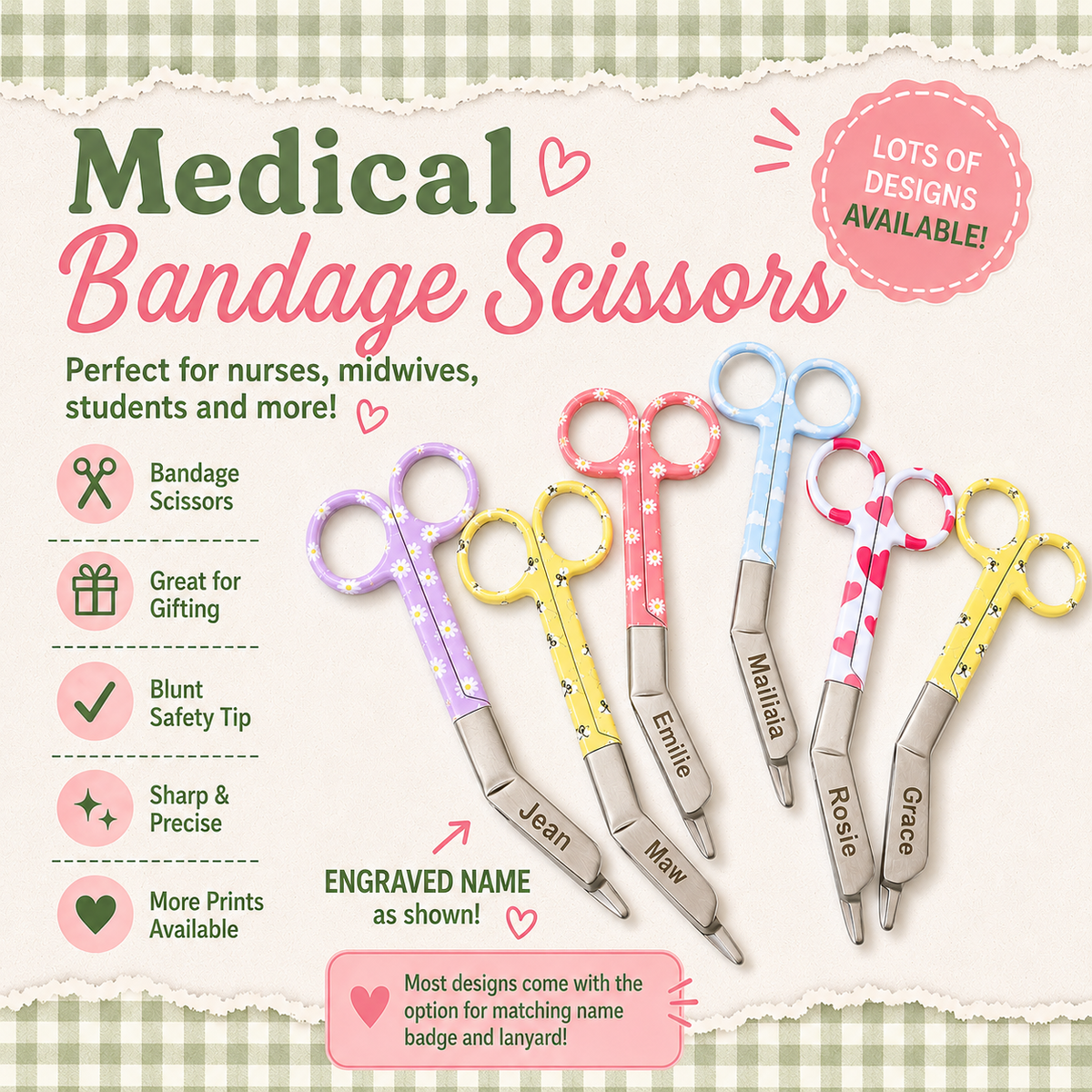 Nurse medical personalised scissors, scissors for midwife, doctor, paramedic, student nurse, student midwife, nurse pastel colour scissors pink