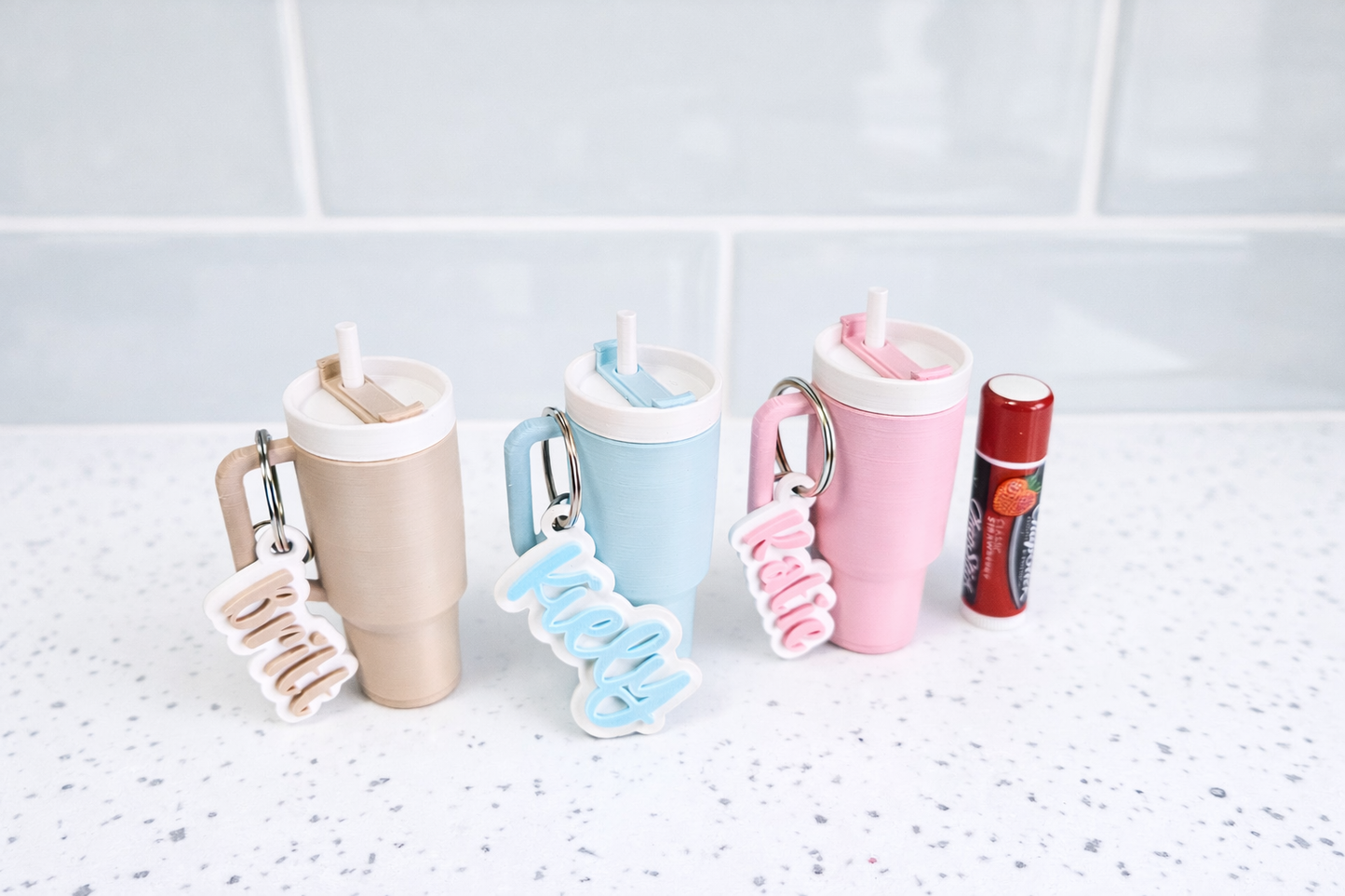 Personalised Mini Stanley inspired Cup Keyring, Lipbalm holder Keychain Cup with Name