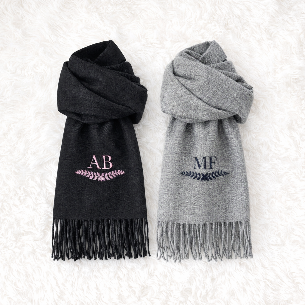 Personalised luxury scarf, embrodiered soft touch oversized scarves, mothers day gift for her