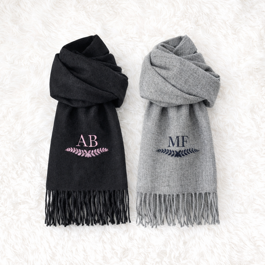 Personalised luxury scarf, embrodiered soft touch oversized scarves, mothers day gift for her