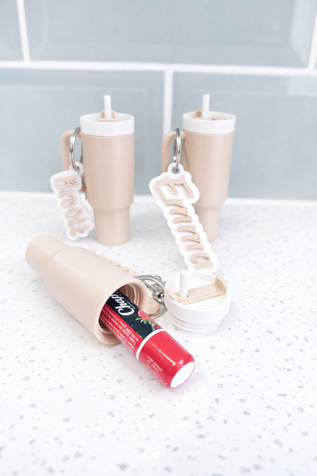Personalised Mini Stanley inspired Cup Keyring, Lipbalm holder Keychain Cup with Name