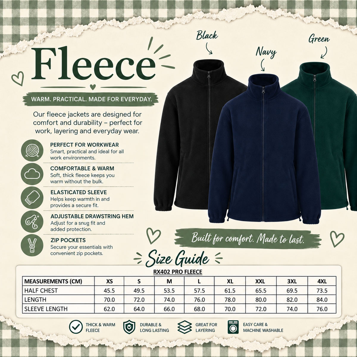 Personalised Green Full Fleece, Embroidered Workwear