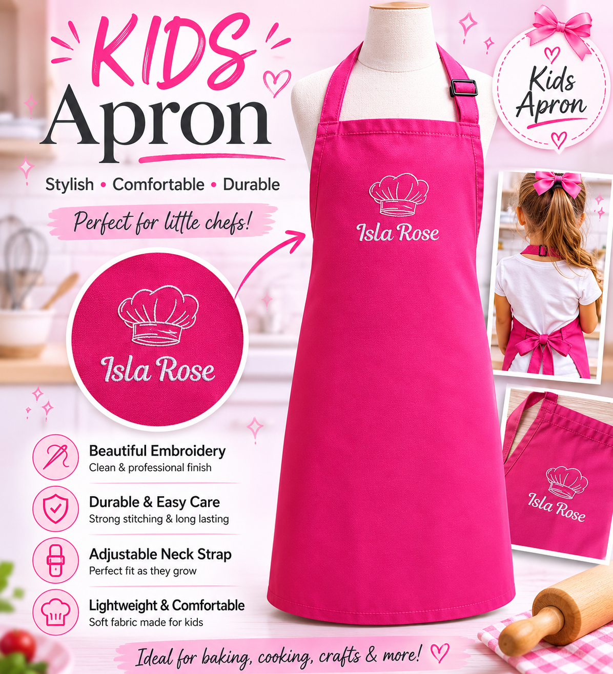 Personalised Kids Embroidered Aprons
Mini Chef Embroidered Aprons
Personalised Little Baker Aprons